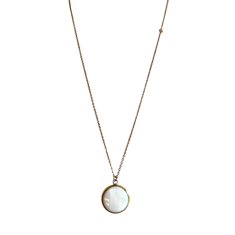 Collier mi-long LONACO chaîne dorée - Pendentif rond nacre blanche Chorange