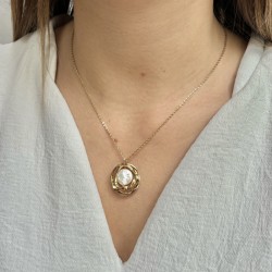 Collier SPLITO chaîne dorée - Pendentif Anneaux dorés & nacre blanche