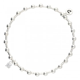 Bracelet élastique en argent LE ROCKER CHIC - Mini tubes Perles lisses & Zirco DORIANE