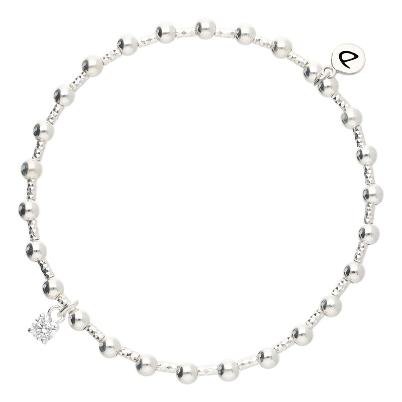 Bracelet élastique en argent LE ROCKER CHIC - Mini tubes Perles lisses & Zirco DORIANE