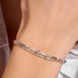 Bracelet 2 tours élastique SPRING en argent - Perles marron TAILLE S