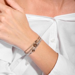 Bracelet 3 tours LE VIRTUOSE en argent - Cordons beige marron & Pierres