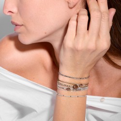 Bracelet 3 tours LE VIRTUOSE en argent - Cordons beige marron & Pierres