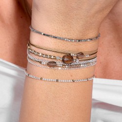 Bracelet 3 tours LE VIRTUOSE en argent - Cordons beige marron & Pierres