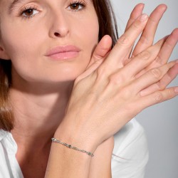 Bracelet élastique en argent LE RAFFINE - Perles de verre vertes TAILLE S