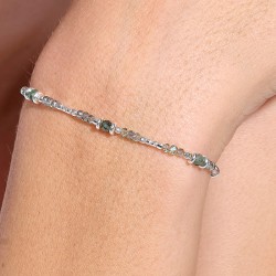 Bracelet élastique en argent LE RAFFINE - Perles de verre vertes TAILLE S