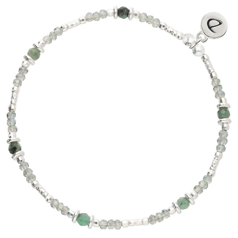 Bracelet élastique en argent LE RAFFINE - Perles de verre vertes - DORIANE Bijoux