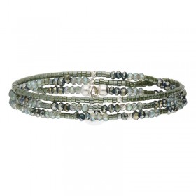 Bracelet 3 tours élastique OLINDA en argent - Perles kaki KAKI