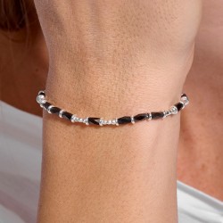 Bracelet élastique en argent MARRON PRESTANCE - Perles de verre TAILLE M