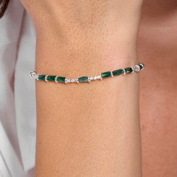 Bracelet élastique en argent VERT PRESTANCE - Perles de verre TAILLE M