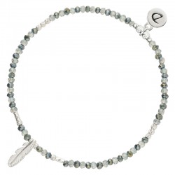 Bracelet élastique en argent PLUME VERT LE VOYAGEUR - Perles de verre DORIANE BIJOUX