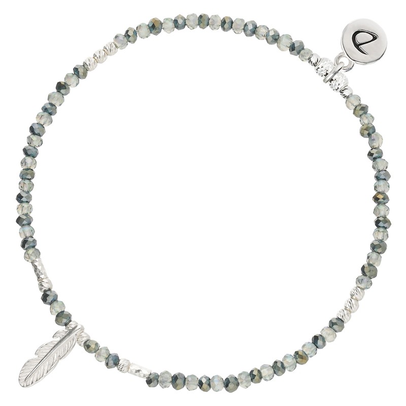 Bracelet élastique en argent PLUME VERT LE VOYAGEUR - Perles de verre DORIANE BIJOUX