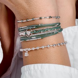 Bracelet élastique en argent PETITS CUBES VERTS - Perles & tubes TAILLE L