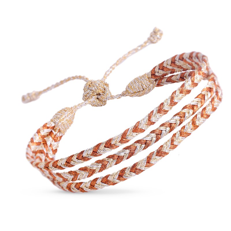 Bracelet ajustable Triple Mini Eya Gold and Silver Apricot - fils d'or tressés MAAYAZ