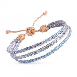 Bracelet Triple Mini Eya Peach and Silver Blue - fils d'or tressés bleus MAAYAZ