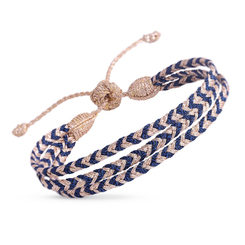 Bracelet Triple Mini Eya Rose Gold Navy - fils d'or tressés bleu marine MAAYAZ