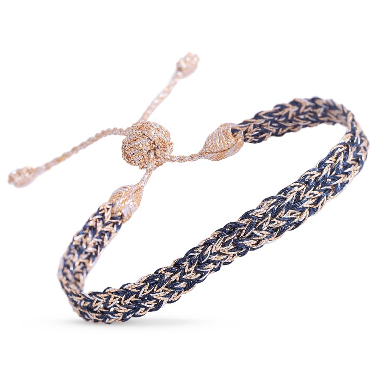 Bracelet ZYN 1 Peach and Silver Navy Bleu - fils d'or tressés bleu doré MAAYAZ