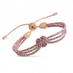 Bracelet fin ajustable HEART Peach Mauve - Fils d'or tressés  MAAYAZ