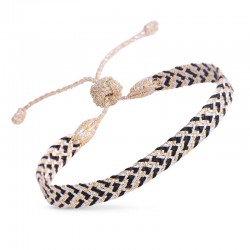 Bracelet ajustable ANIA 2 Gold and Silver Ebony - Fils d'or tressés noir  MAAYAZ