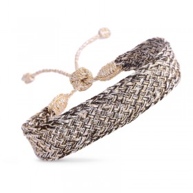 Bracelet ajustable MAXI BOX Gold & Silver Shiny OIive - Fils d'or tressés MAAYAZ