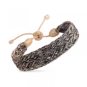 Bracelet ajustable INTERMIX 1 Gold Ebony - fils d'or tressés noir dorés MAAYAZ