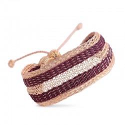 Bracelet manchette MAXI YULA Peach Grape - fils d'or tressés bordeaux MAAYAZ