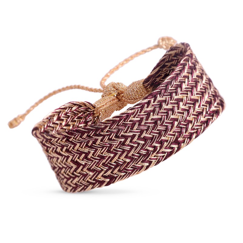 Bracelet manchette MAXI ANIA Peach Plum - Fils d'or tressés prune MAAYAZ