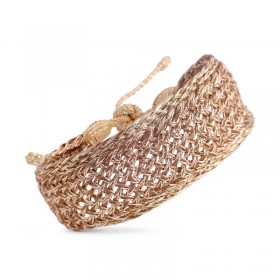 Bracelet manchette MAXI NYLA Gold Coffee Bean - Fils d'or tressés café MAAYAZ