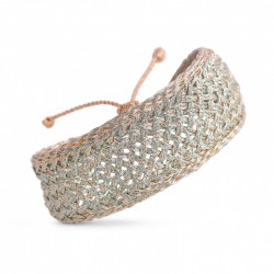 Bracelet manchette MAXI NYLA Peach Sage - Fils d'or tressés vert clair MAAYAZ