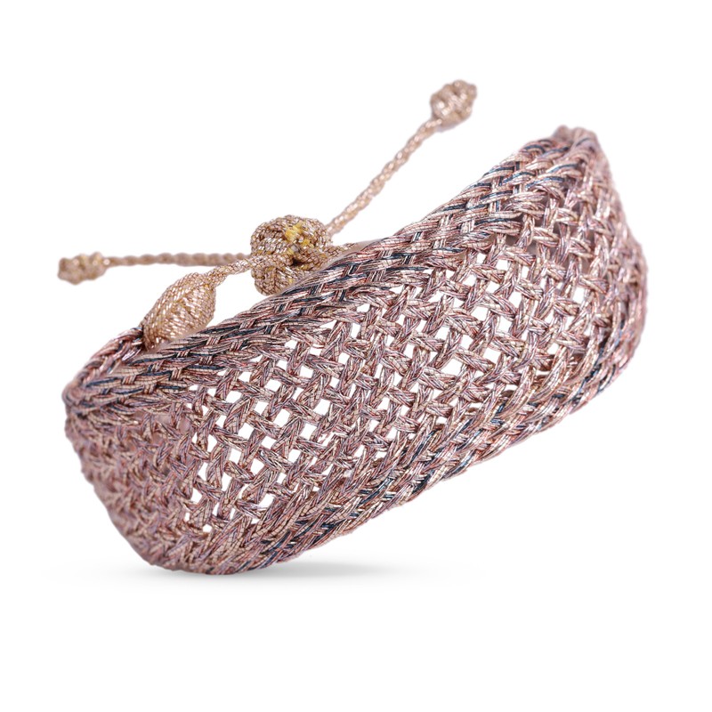 Bracelet manchette MAXI NYLA Rose Gold Lilac - Fils d'or tressés lilas MAAYAZ