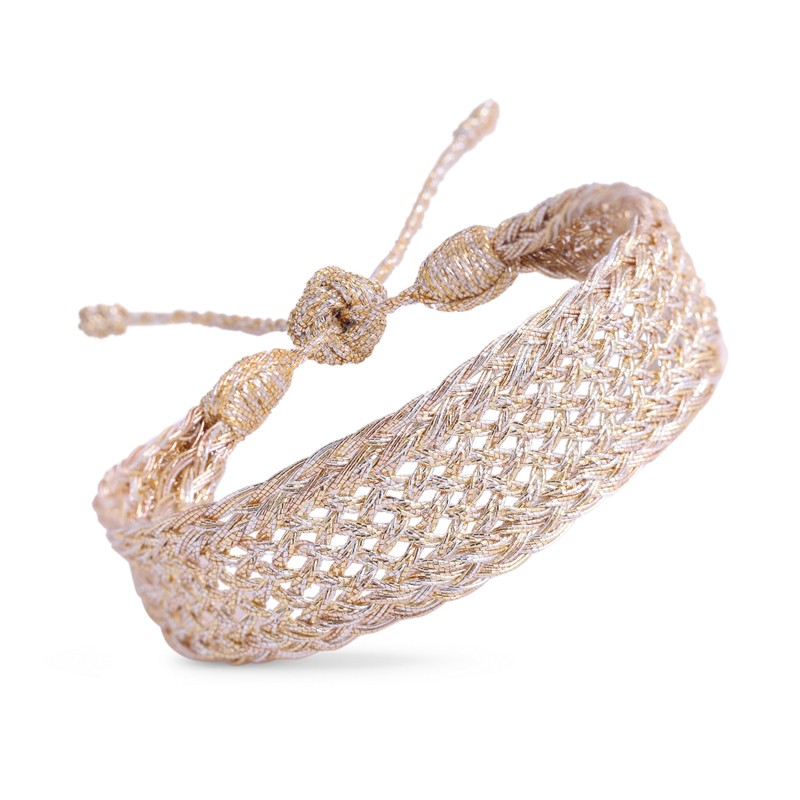 Bracelet manchette NYLA Gold and Silver - Fils d'or tressés argent doré MAAYAZ