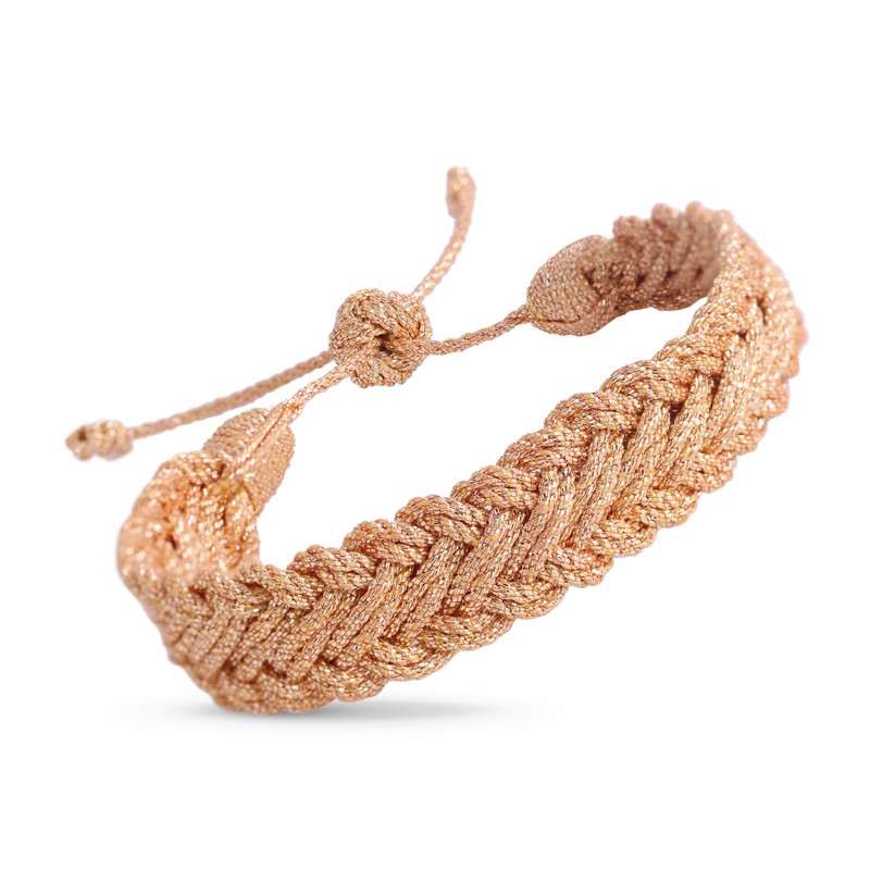 Bracelet ajustable AZAL Peach épais - fils d'or tressés croisés pêche MAAYAZ