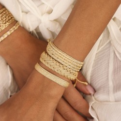 Bracelet ajustable AZAL Peach épais - fils d'or tressés croisés pêche