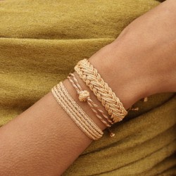 Bracelet ajustable AZAL Peach épais - fils d'or tressés croisés pêche