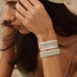 Bracelet ajustable DIYAH 1 Peach Basil - fils d'or tressés pêche & vert