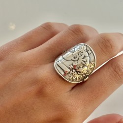 Bague large Marianne BLANCHE Métal - Pièce de Monnaie frappée incurvée TAILLE 52