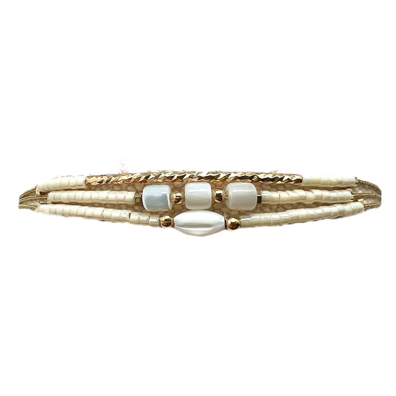 Bracelet NINA BLANC doré - Cordon, tuben perles & Nacres - BY GARANCE