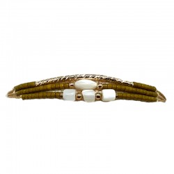 Bracelet NINA KAKI doré - Cordon, tube, perles & Nacres - BY GARANCE