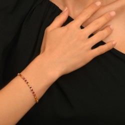 Bracelet fin PRECIOUS ORANGE & ROUGE doré - Cristaux Prestige carrés