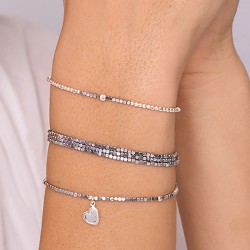 Bracelet élastique Flirting en Argent - Tubes & Perles grises TAILLE M