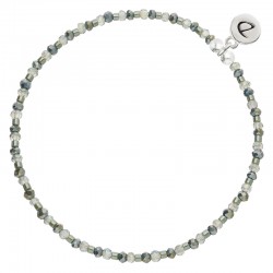 Bracelet élastique en argent - Perles grises & Vert Kaki Matala - DORIANE BIJOUX