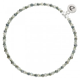 Bracelet élastique en argent - Perles grises & Vert Kaki Matala - DORIANE BIJOUX