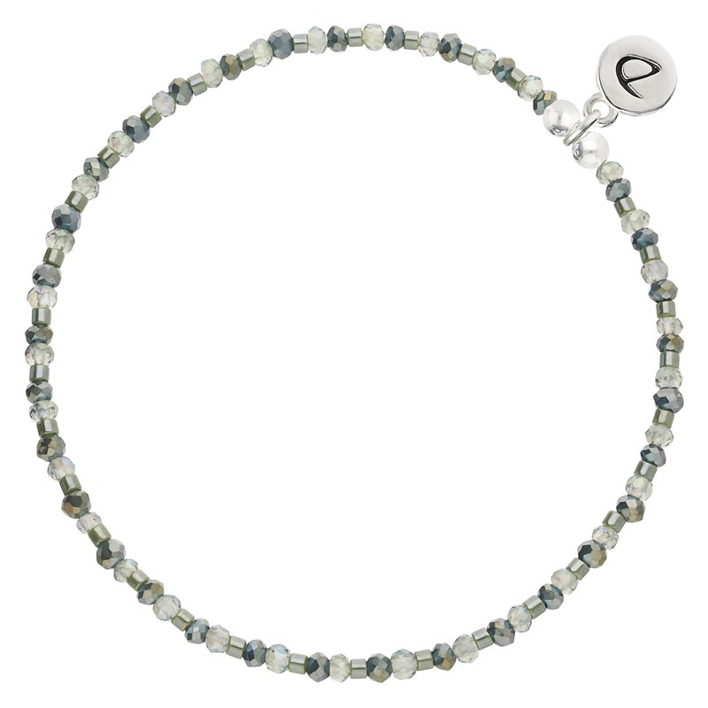 Bracelet élastique en argent - Perles grises & Vert Kaki Matala - DORIANE BIJOUX