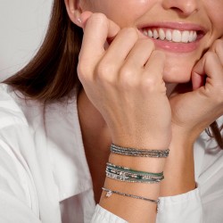 Bracelet multitours LE TUBE en argent - Cordons & Perles Vert Kaki