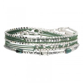 Bracelet élastique LE TUBE en argent - Cordons & Perles Vert Kaki - DORIANE Bijoux