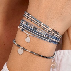 Bracelet cordons LE COEUR D'AMOUR en argent - Perles bleues