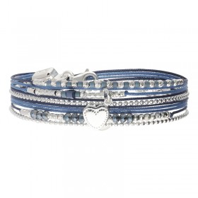 Bracelet élastique LE COEUR D'AMOUR en argent - Cordons & Perles Bleues - DORIANE Bijoux