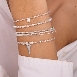 Bracelet élastique ZIRCON en Argent - Perles & Pendentif zircon TAILLE S