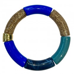 Bracelet élastiqué AZUL OURO 2 - Camaïeux de bleus & paillettes PARABAYA