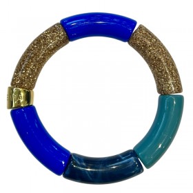 Bracelet élastiqué AZUL OURO 2 - Camaïeux de bleus & paillettes PARABAYA